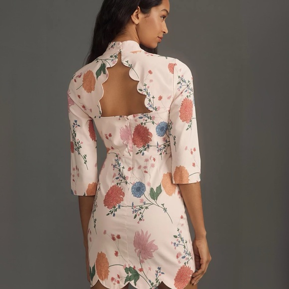 NWT Anthropologie Maeve Mock Neck Scallop Mini Dress Pink Size 6 - Picture 2 of 3